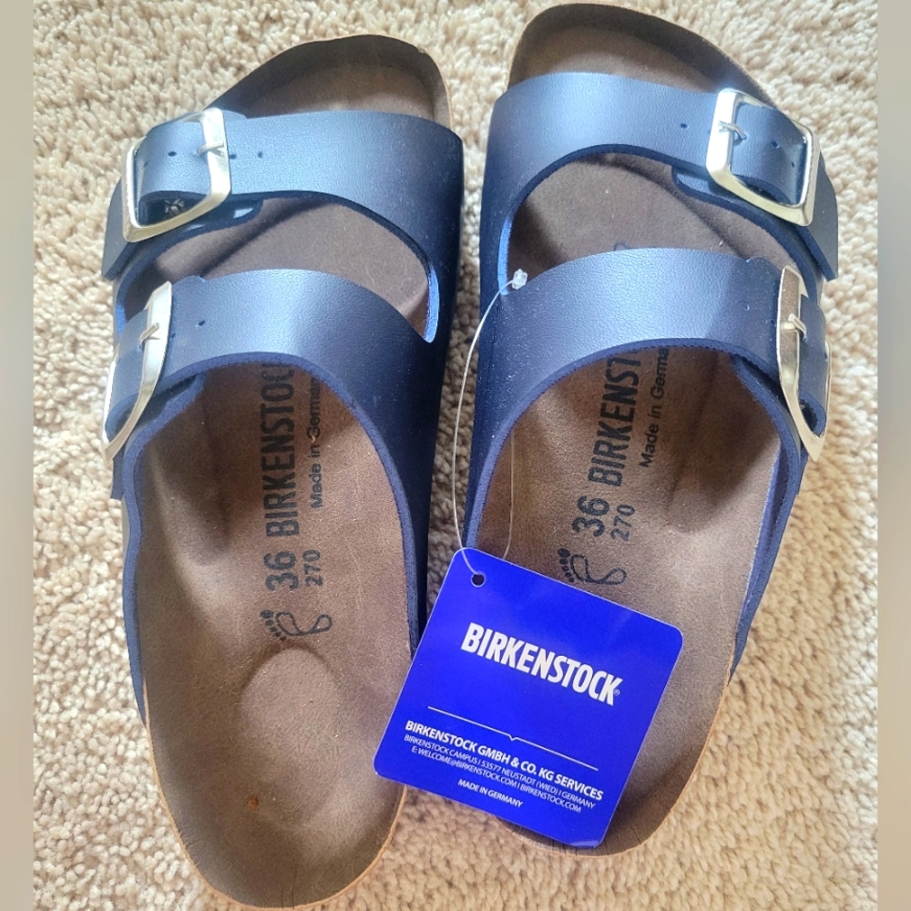 Birkenstock Navy Blue Shoes. Bought for mom. She wants me to sell them away :(